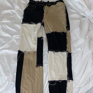 Brown Black and White patched pants